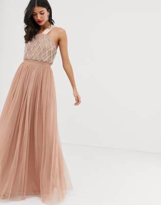 asos design tulle maxi dress with embellished waist