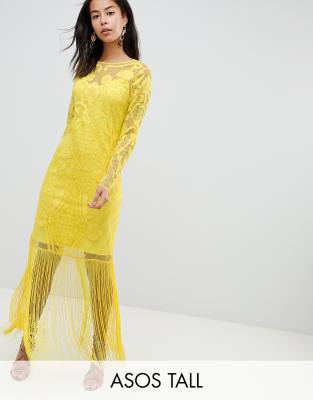 asos yellow fringe dress