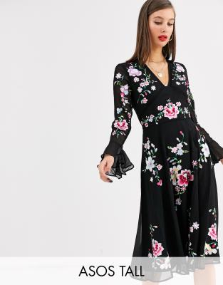 asos design embroidered midi dress with lace trims