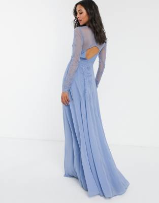 asos design tall long sleeve maxi dress in embroidered mesh