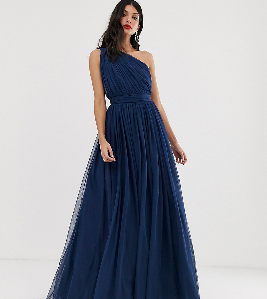 ASOS DESIGN Tall – Enaxlad maxi klänning i tyll-Marinblå