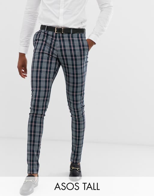 ASOS DESIGN Tall – Marineblau karierter Anzug mit engem Schnitt, 3 von 4
