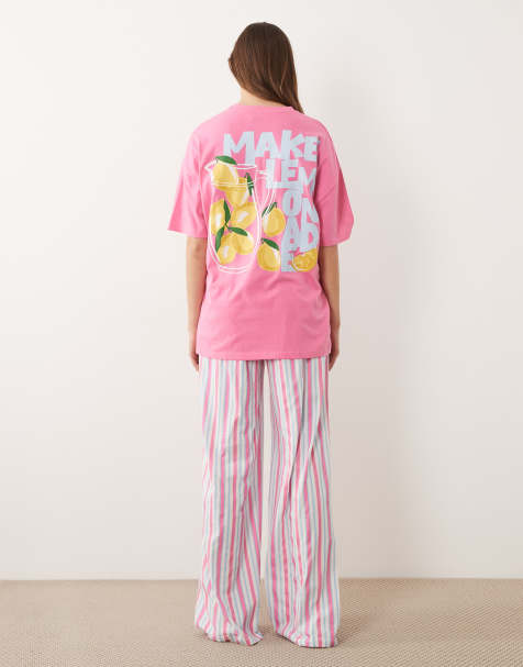 ASOS DESIGN Tall - Ensemble de pyjama à manches courtes et pantalon à inscription « Make Lemonade » - Bleu - view 1