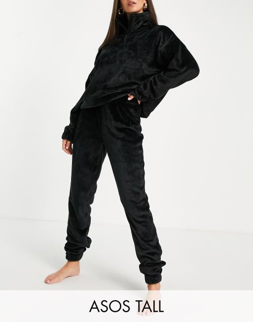 ASOS DESIGN Tall - Ensemble sweat zippé et jogger confort en polaire ultra-douce - Noir