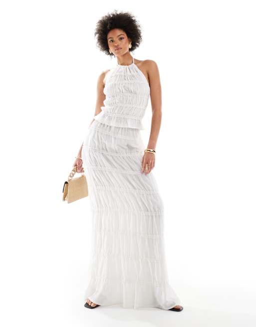 ASOS DESIGN Tall - Ensemble transparent avec jupe longue à volants étagés et top dos nu - Blanc