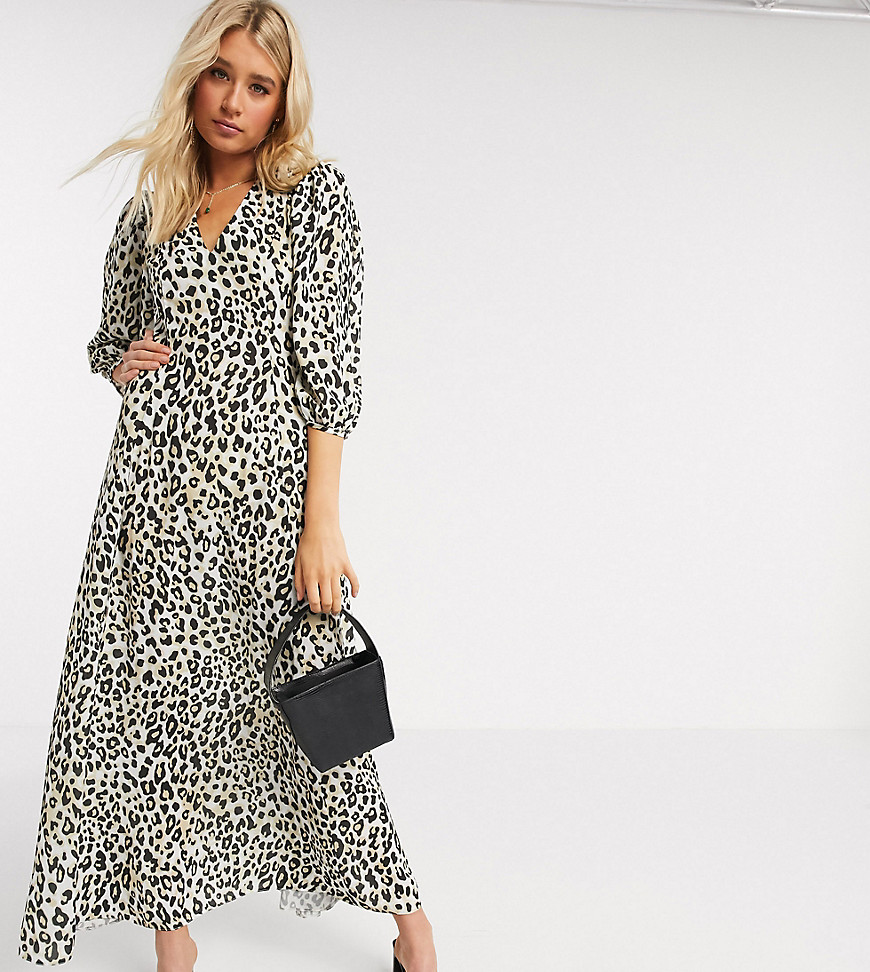 ASOS DESIGN Tall - Exclusieve lange jurk met A-lijn, pofmouwen en luipaardprint-Multi
