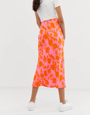 asos design bias cut satin slip midi skirt