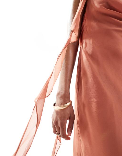 ASOS DESIGN Tall exclusive cowl neck maxi dress with frill detail in dusky rose