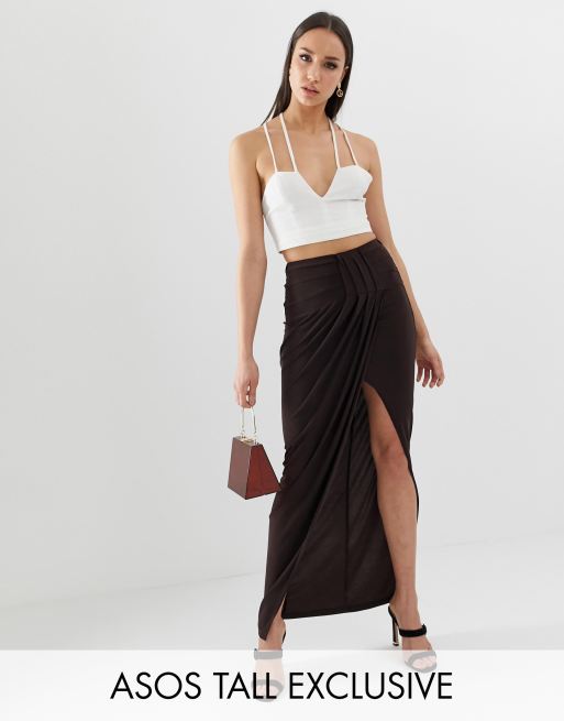 ASOS DESIGN Tall exclusive drape wrap slinky maxi skirt