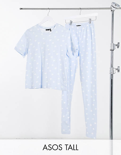 ASOS DESIGN Tall exclusive heart tee and legging pajama set in dusty blue