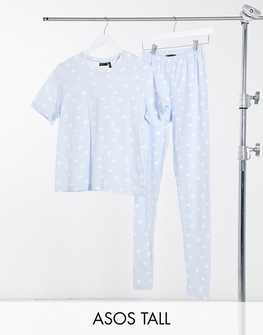 ASOS DESIGN Tall exclusive heart tee & legging pyjama set in dusty blue