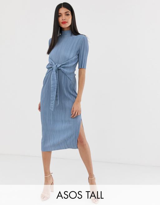 ASOS DESIGN Tall exclusive knot front plisse midi dress | ASOS