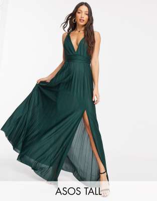 petite pleated thigh split maxi dress