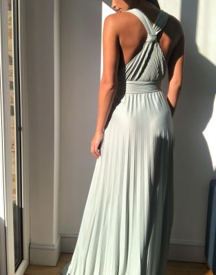 green pleated maxi dress