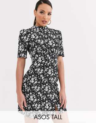 asos black floral tea dress