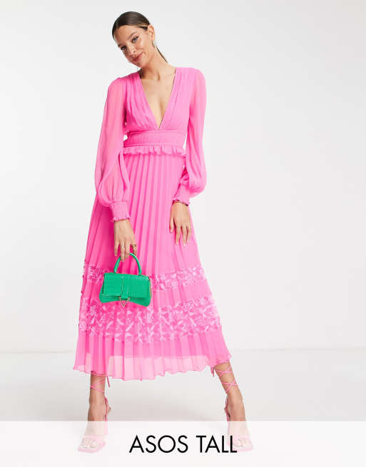 Asos pink store pleated dress