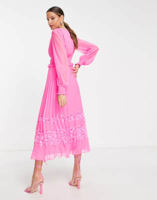photos of lace dresses The Elza Modest Lace Dress Baby Pink / L main image 1