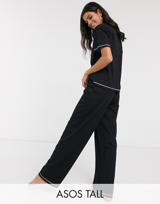 ASOS DESIGN Tall exclusive pyjama tee & trouser with overlock