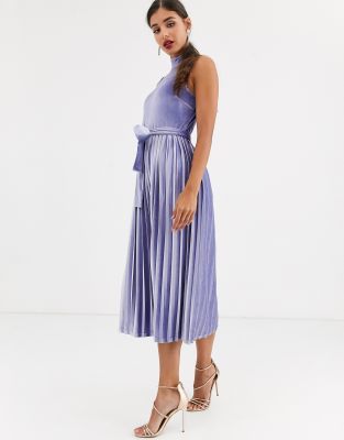 asos design high neck pleated midi dress