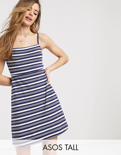ASOS DESIGN Tall Exclusive square neck mini dress in navy stripe