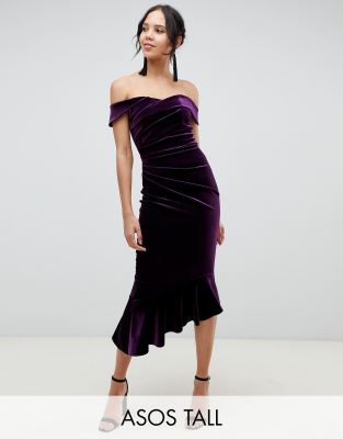asos design structured velvet midi bodycon dress