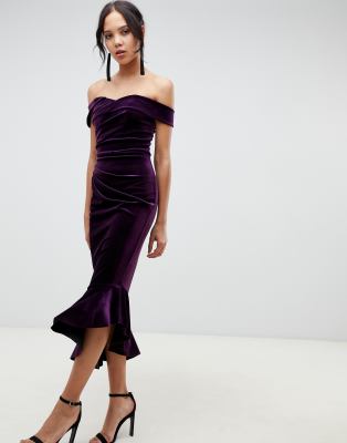 asos design structured velvet midi bodycon dress