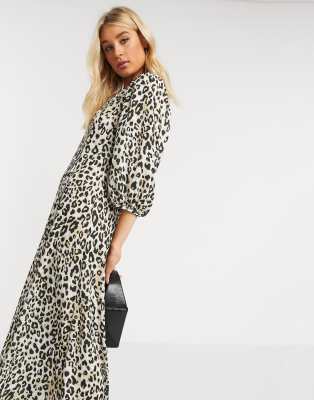 puff sleeve leopard dress