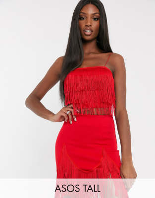 red fringe two piece set