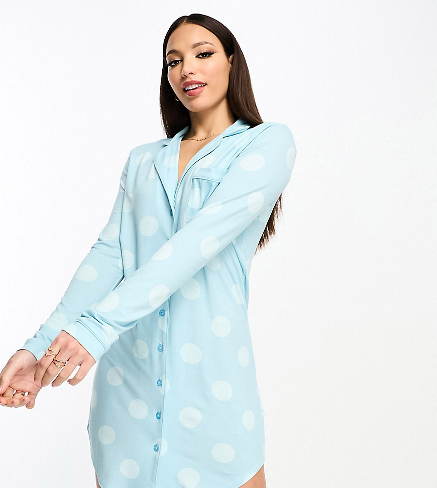 ASOS DESIGN Tall exclusive viscose spot sleep shirt in blue