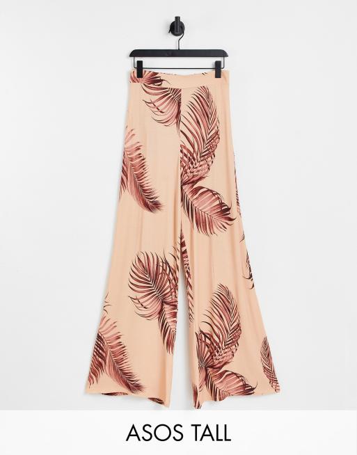 Palm Print Wide Leg Elasticated Trousers