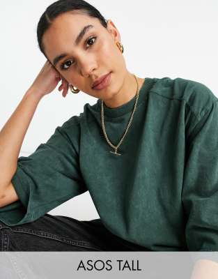 ASOS DESIGN Tall - Extra oversized T-shirt met stiksels in groenblauw