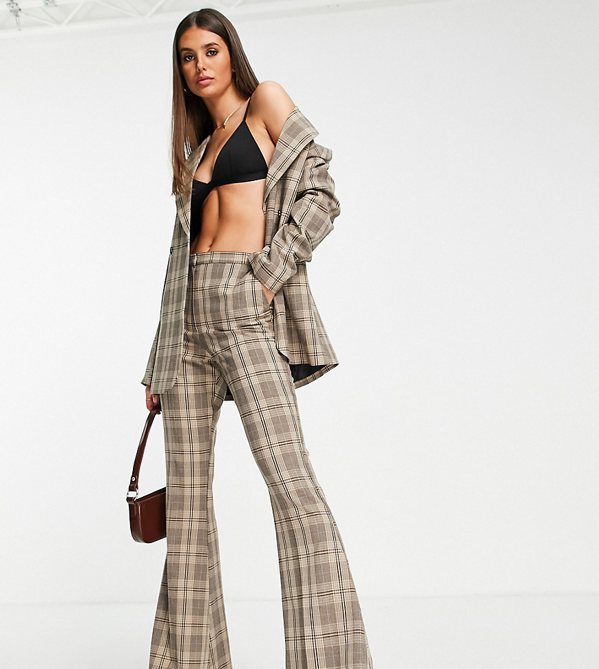 Asos Tall Asos Design Tall Extreme Flare Pants In Brown Check