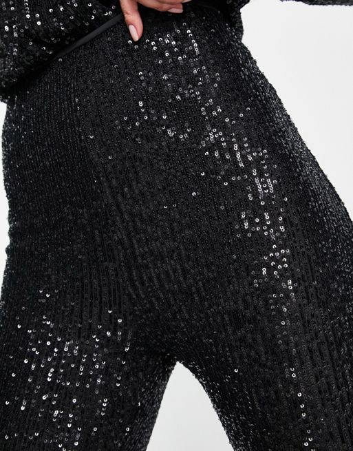 ASOS DESIGN Tall extreme flare sequin pants in black