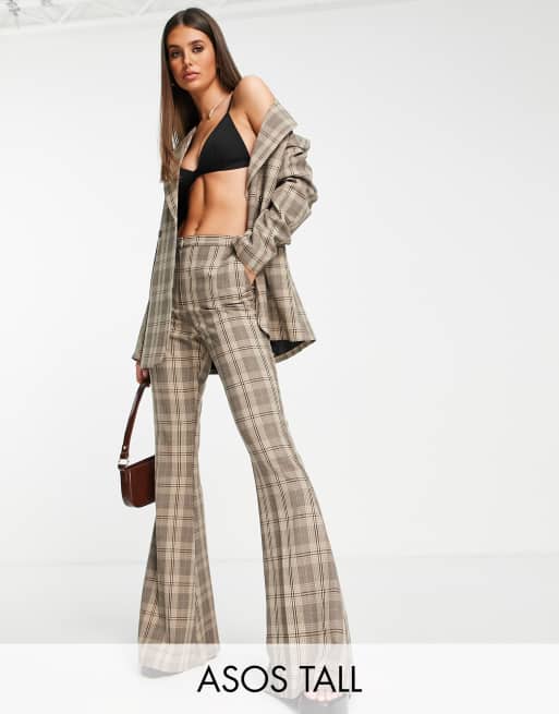 ASOS DESIGN Tall extreme flare trouser in brown check