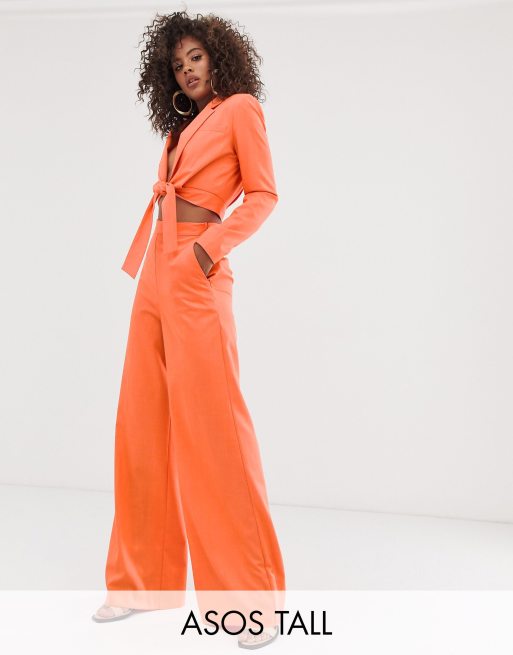 Tall Women's Orange Wide Leg Pants, Tall Clothing