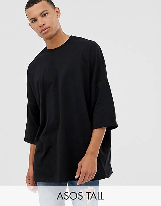 ASOS DESIGN Tall extreme oversized longline t-shirt with roll sleeve in ...
