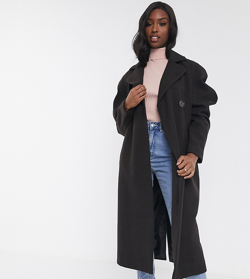 ASOS DESIGN Tall extreme sleeve coat in dark chocolate-Brown