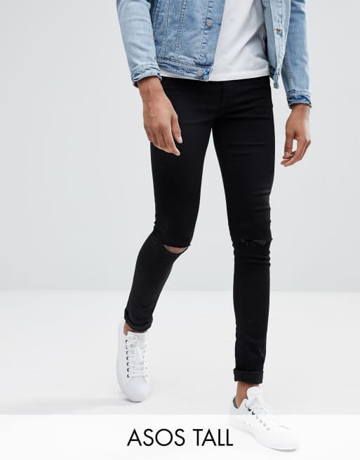 ASOS Tall extreme super skinny jeans in black with rips | ASOS