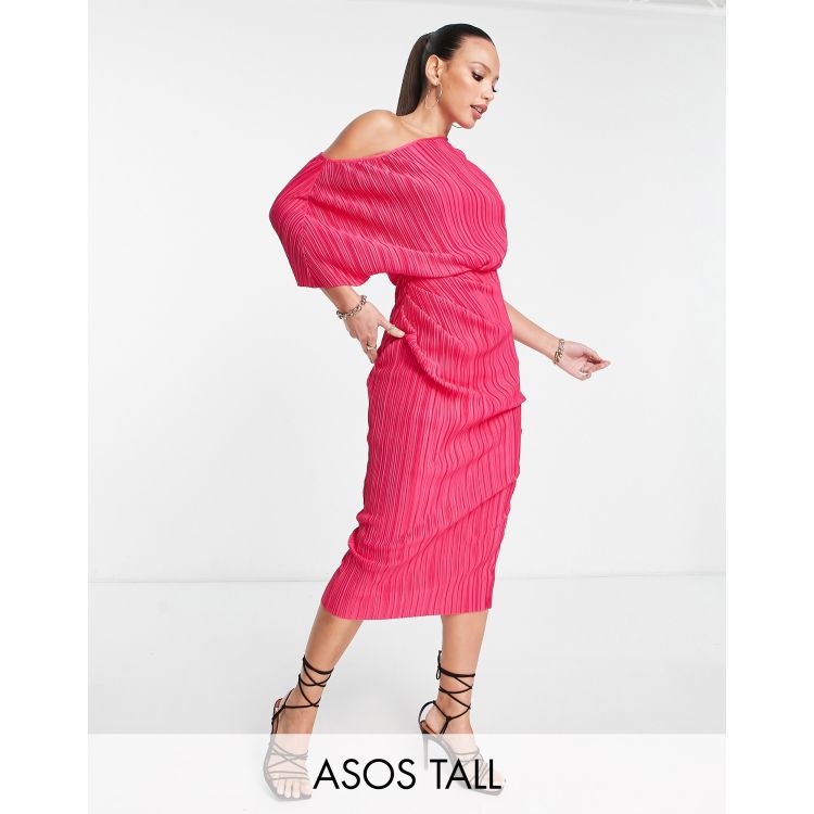 ASOS DESIGN Maternity off shoulder wrap plisse midi dress in soft pink