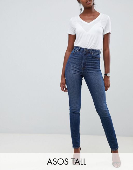 Asos Design Tall Farleigh High Waist Slim Mom Jeans In Dark Wash Textured Stripe Asos