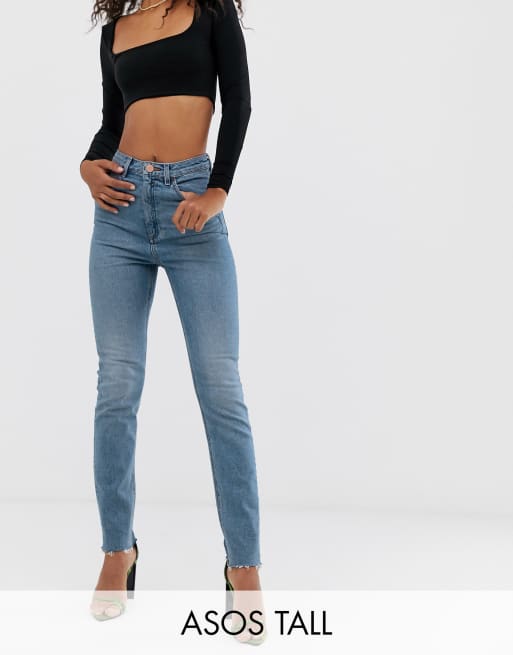 ASOS DESIGN Tall Farleigh high waisted slim mom jeans in pretty bright mid  wash