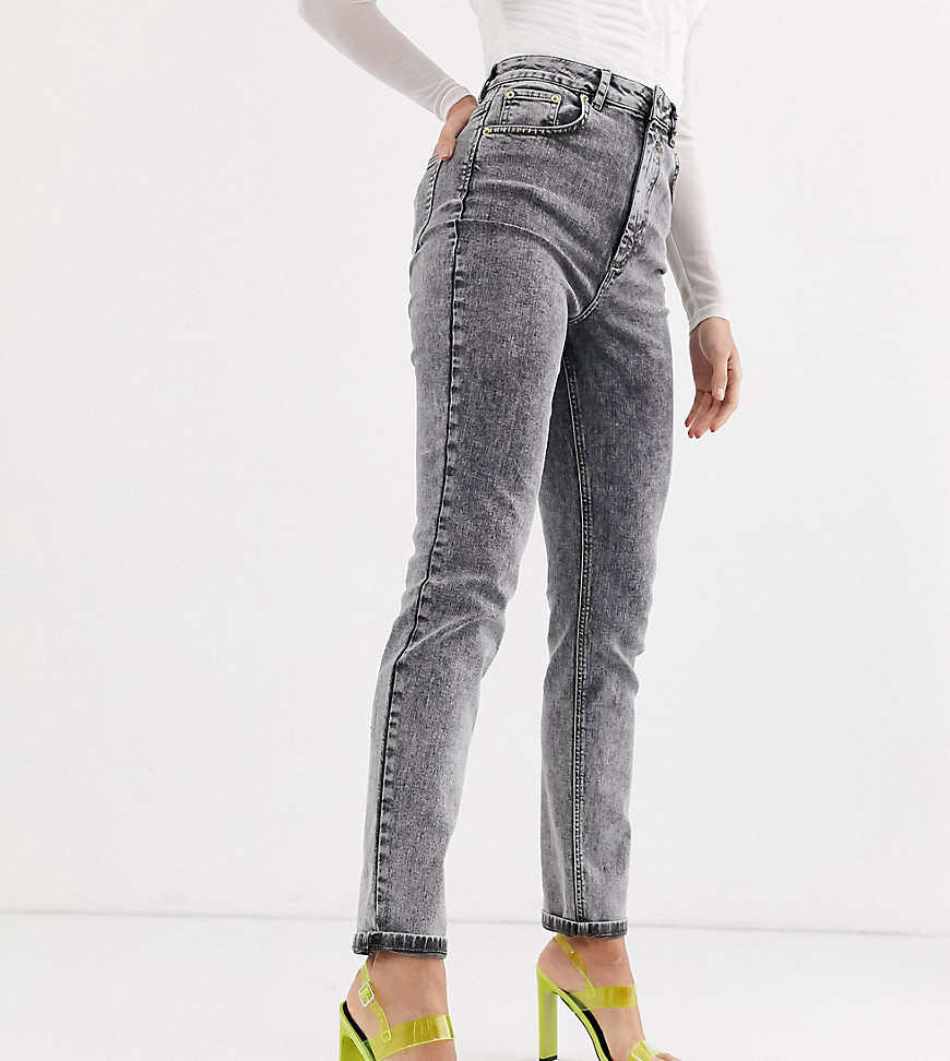 ASOS DESIGN Tall - Farleigh - Smalle mom jeans met hoge taille in zwarte acid wash