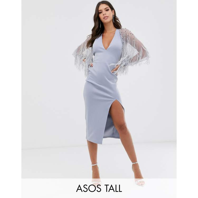 Asos design faux feather store cape midi pencil dress