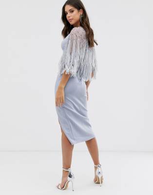 Asos design feather embellished cape deals midi dress