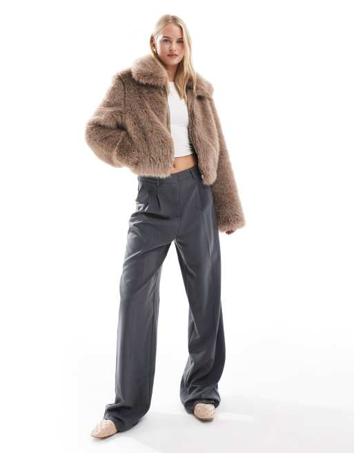 ASOS DESIGN tall faux fur bomber jacket in mink