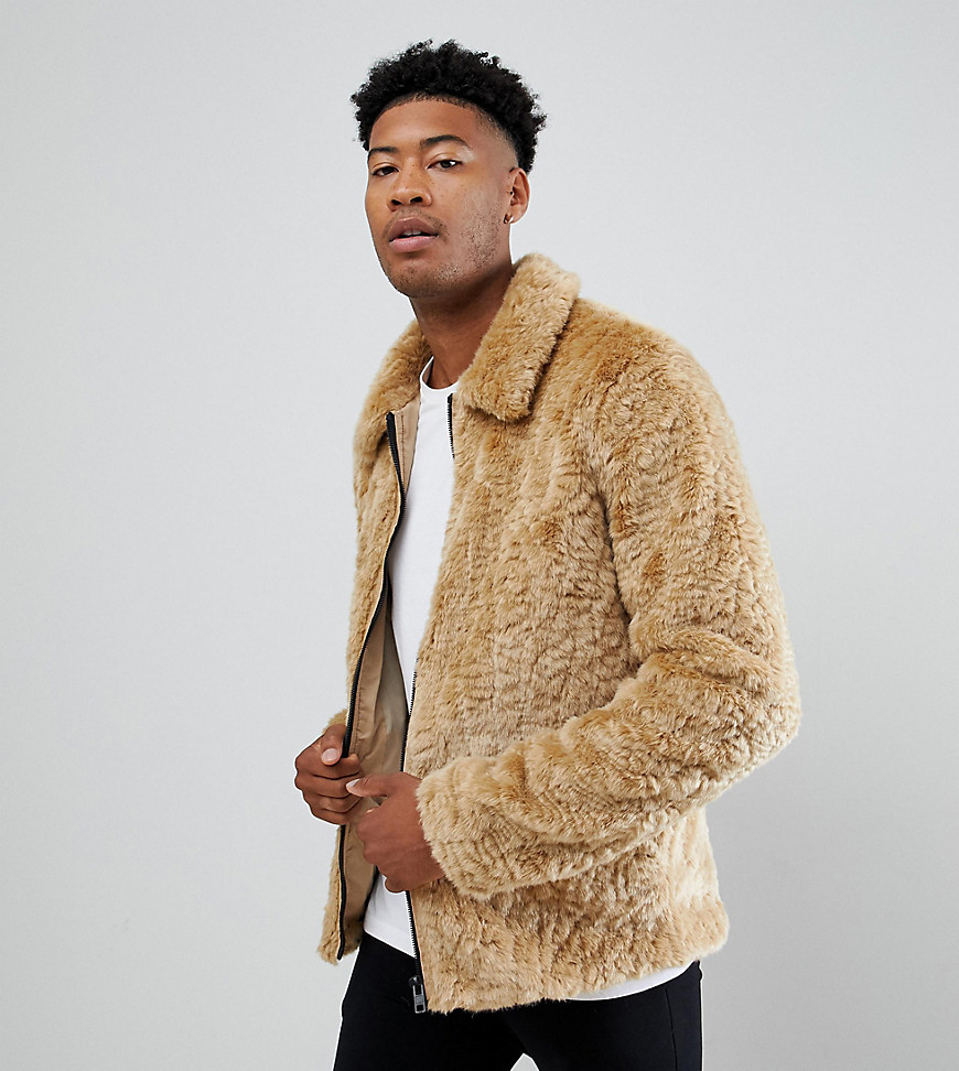 ASOS DESIGN Tall faux fur western jacket in brown