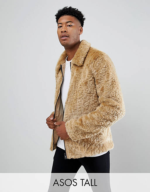 ASOS DESIGN Tall faux fur western jacket in brown
