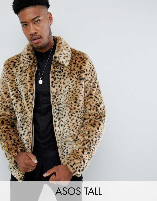 Cheetah Faux Fur Men's Bomber Jacket | Men's S / Tan/Black