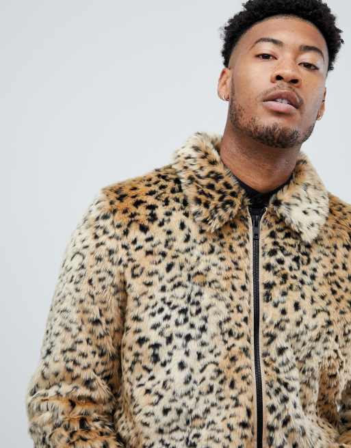 Cheetah Faux Fur Men's Bomber Jacket | Men's S / Tan/Black