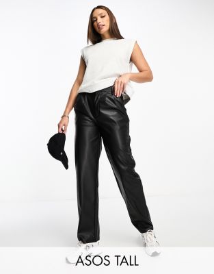 Asos Design Tall Faux Leather Barrel Leg Pants In Black